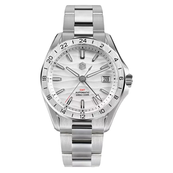 San Martin 39mm Automatic GMT Watch with White Desert Dial #SN0129-A