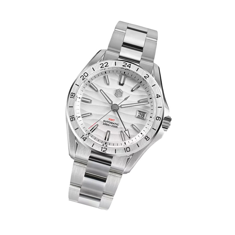 San Martin 39mm Automatic GMT Watch with White Desert Dial #SN0129-A
