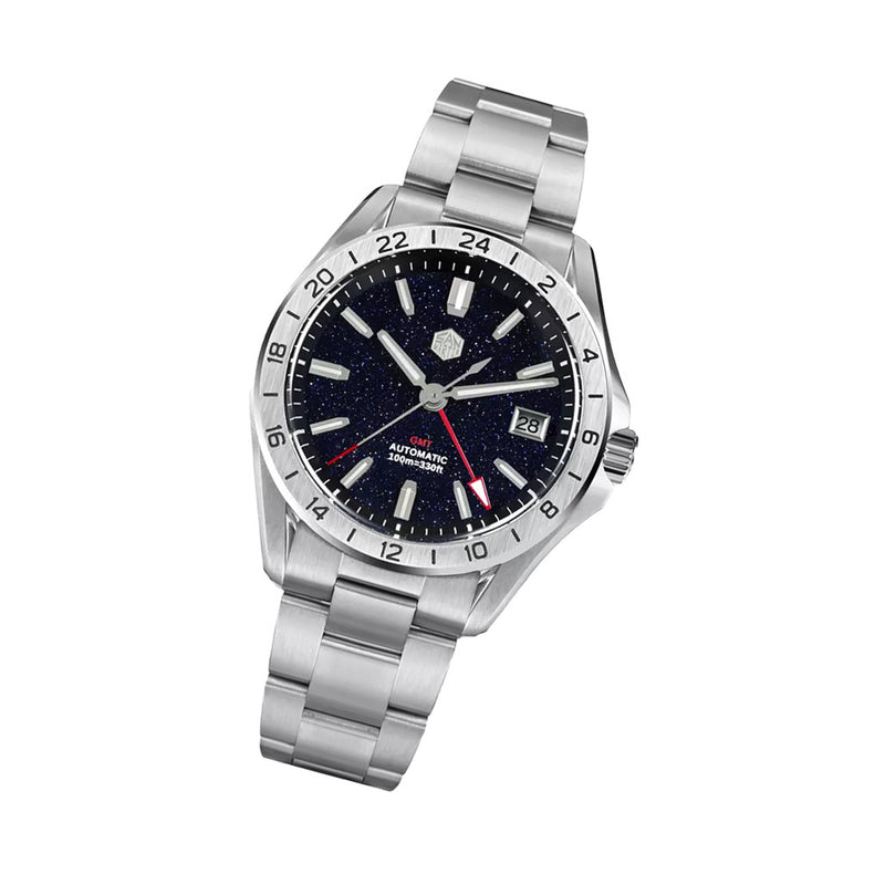 San Martin Automatic GMT Watch with Black Aventurine Dial #SN0129-B