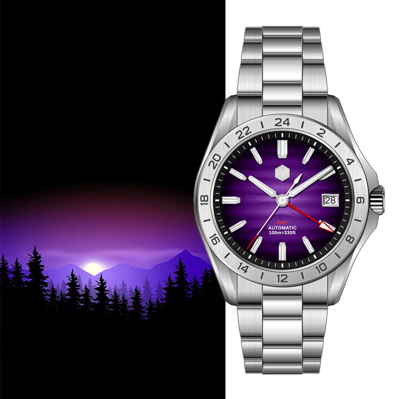 San Martin 39mm Automatic GMT Watch with Purple Sand Dial #SN0129-D