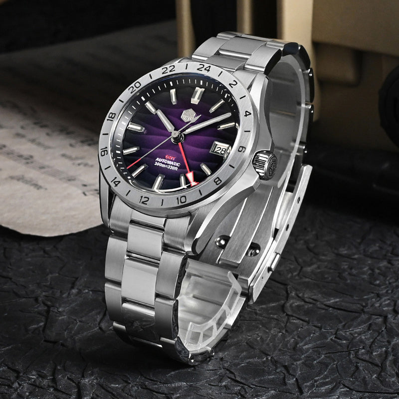 San Martin 39mm Automatic GMT Watch with Purple Sand Dial #SN0129-D