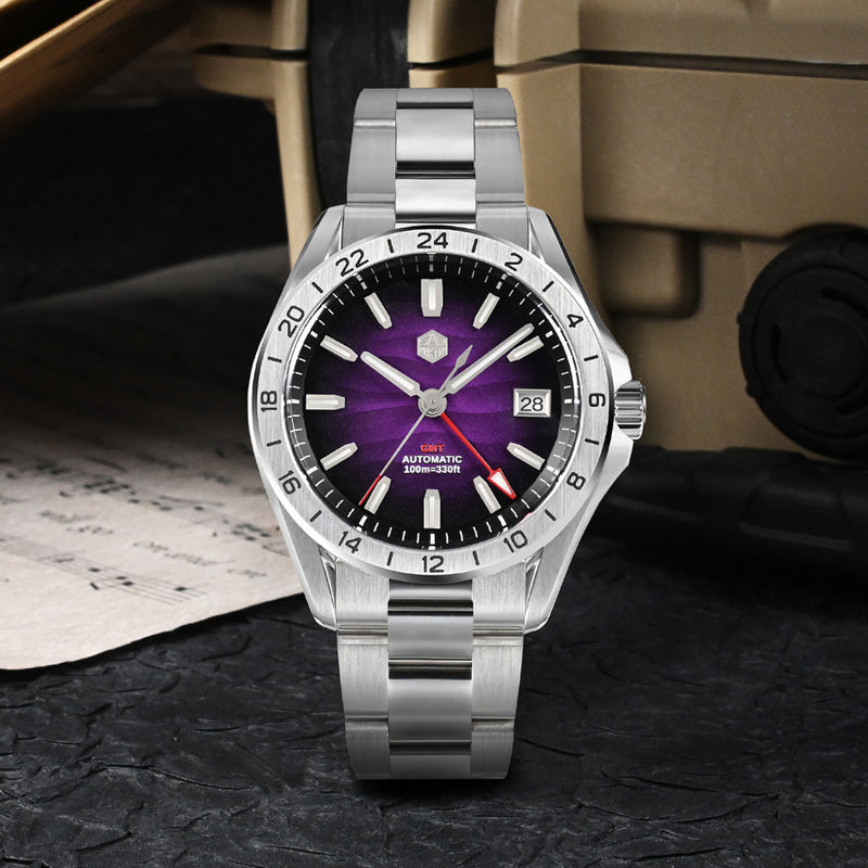 San Martin 39mm Automatic GMT Watch with Purple Sand Dial #SN0129-D