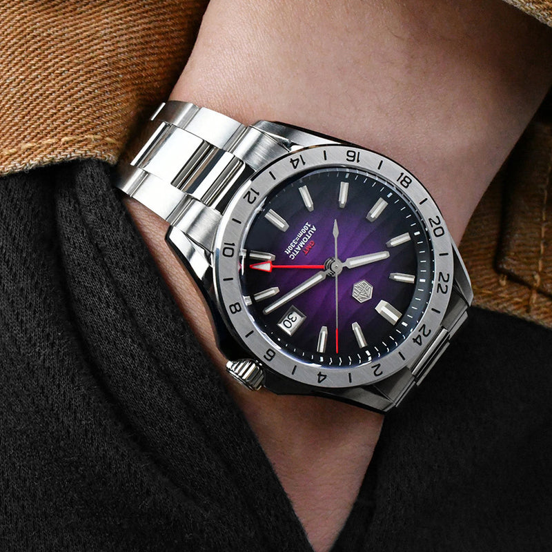 San Martin 39mm Automatic GMT Watch with Purple Sand Dial #SN0129-D