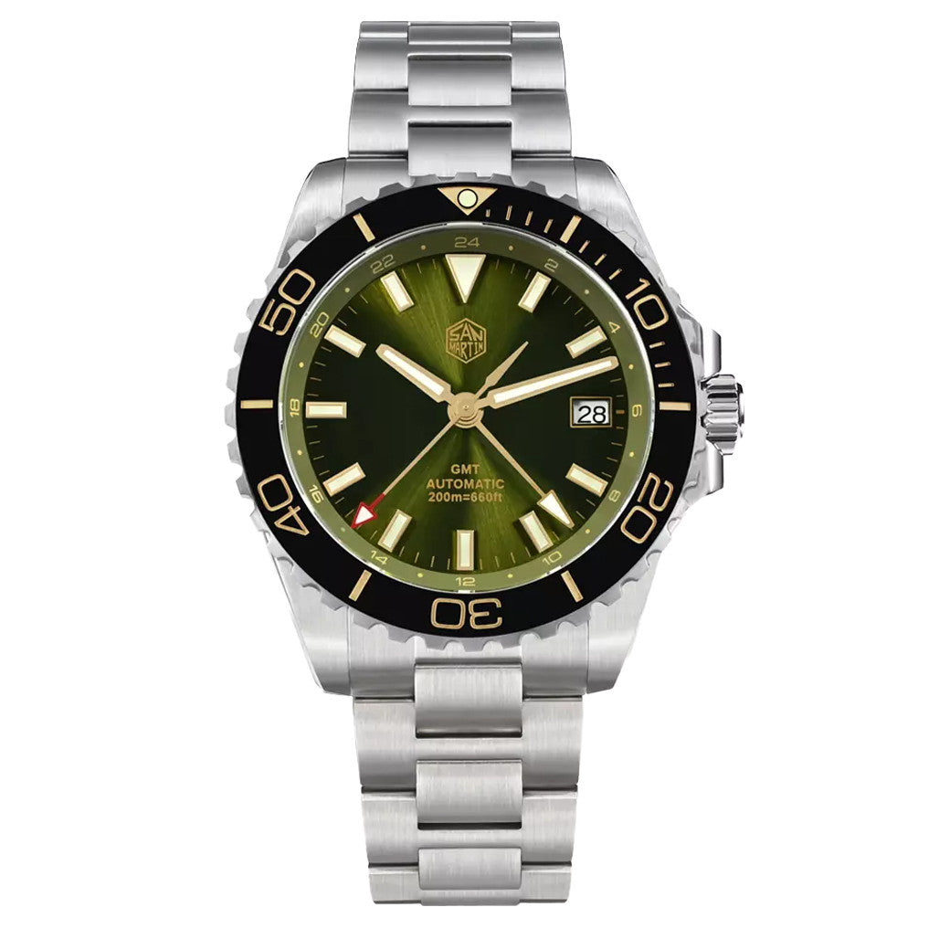 SAN MARTIN 自動巻きダイバーズウォッチ グリーン San Martin 39mm Automatic GMT Dive Watch with Green Dial #SN0136-A
