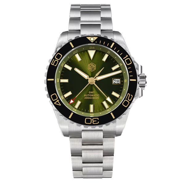 San Martin 39mm Automatic GMT Dive Watch with Green Dial #SN0136-A