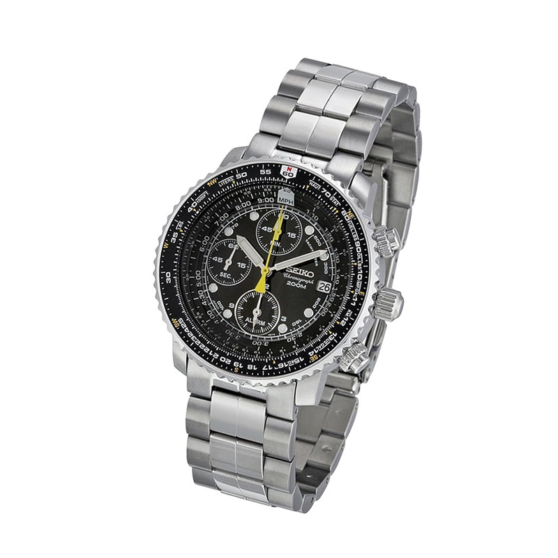 Seiko SNA411P1 Quartz Flight Chronograph Watch with Alarm Function