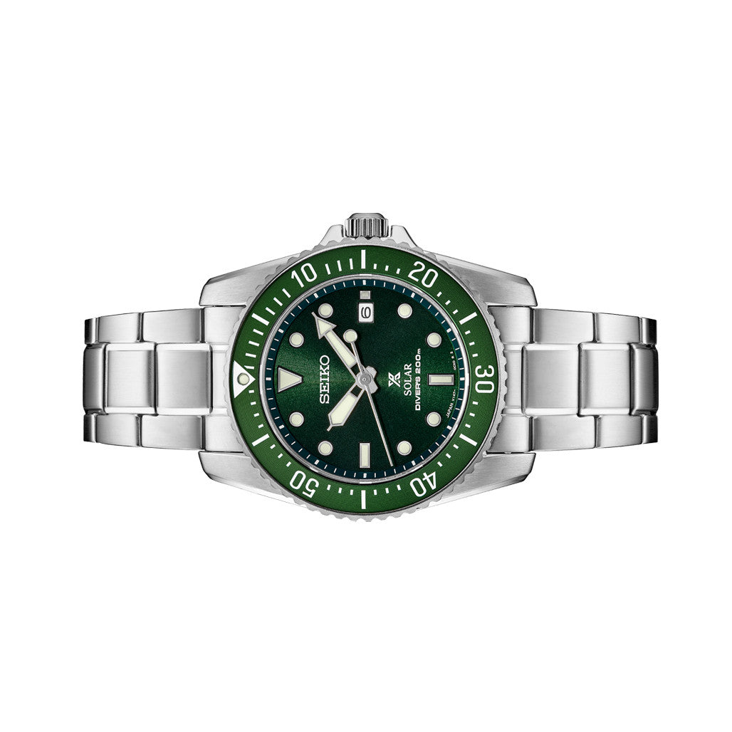 Seiko 38mm Prospex Green Dial Solar Dive Watch #SNE583 — Long