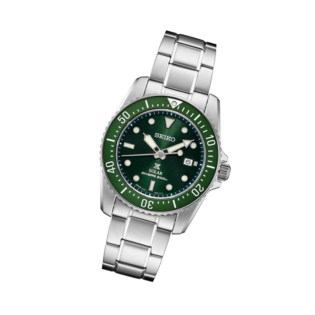 Seiko 38mm Prospex Green Dial Solar Dive Watch #SNE583 — Long