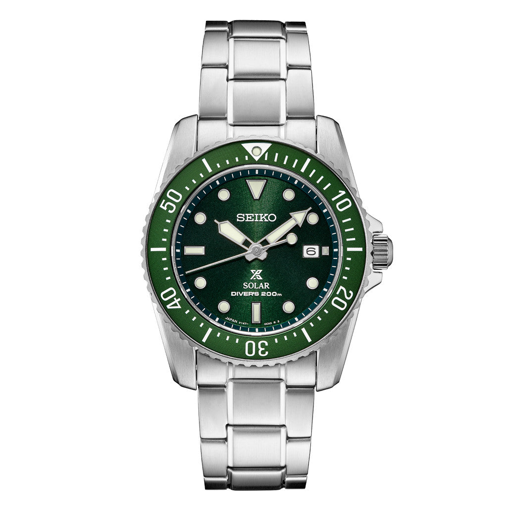 Seiko 38mm Prospex Green Dial Solar Dive Watch #SNE583 — Long