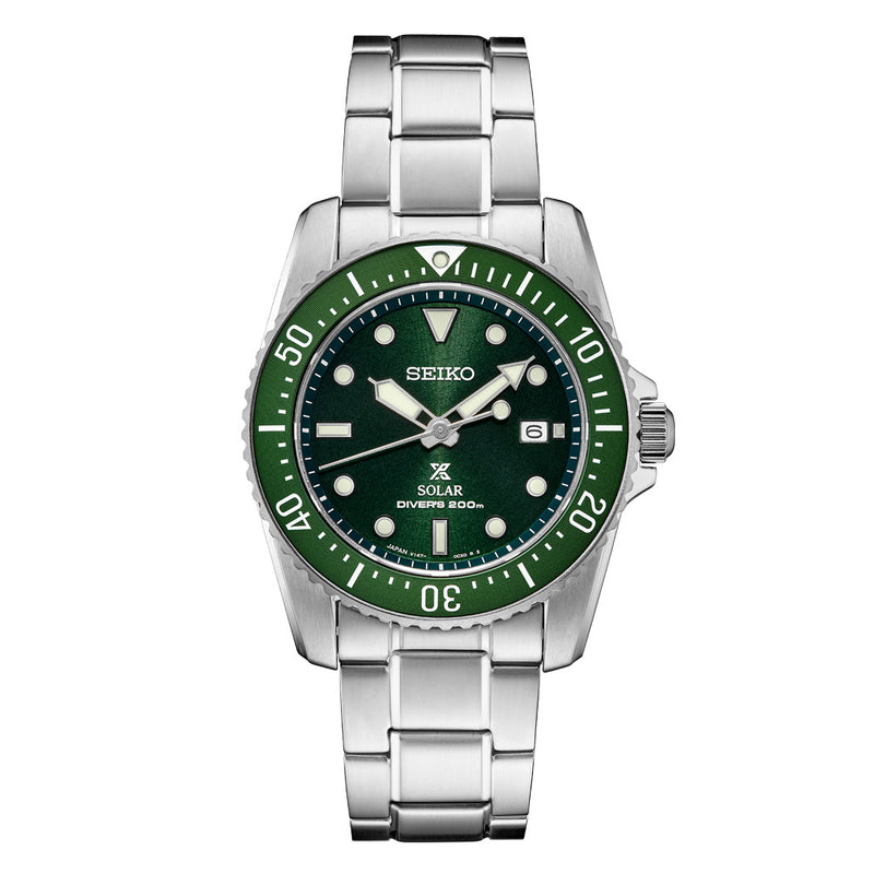 Seiko 38mm Prospex Green Dial Solar Dive Watch #SNE583 Zoom