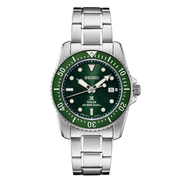 Seiko 38mm Prospex Green Dial Solar Dive Watch #SNE583 Zoom