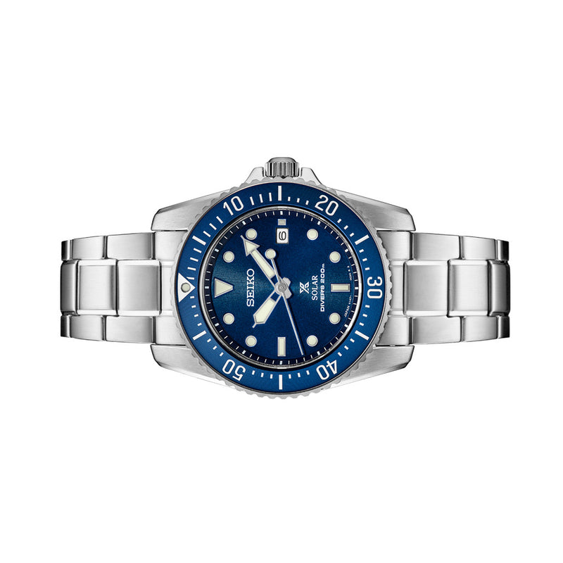 Seiko 38mm Prospex Blue Dial Solar Dive Watch #SNE585 Side