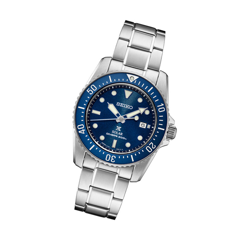 Seiko 38mm Prospex Blue Dial Solar Dive Watch #SNE585 Tilt