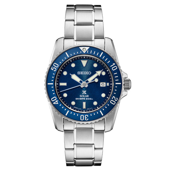 Seiko 38mm Prospex Blue Dial Solar Dive Watch #SNE585 — Long