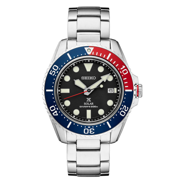 Seiko Prospex Solar Dive Watch with Sapphire Crystal, Pepsi Bezel and Black Dial #SNE591 zoom