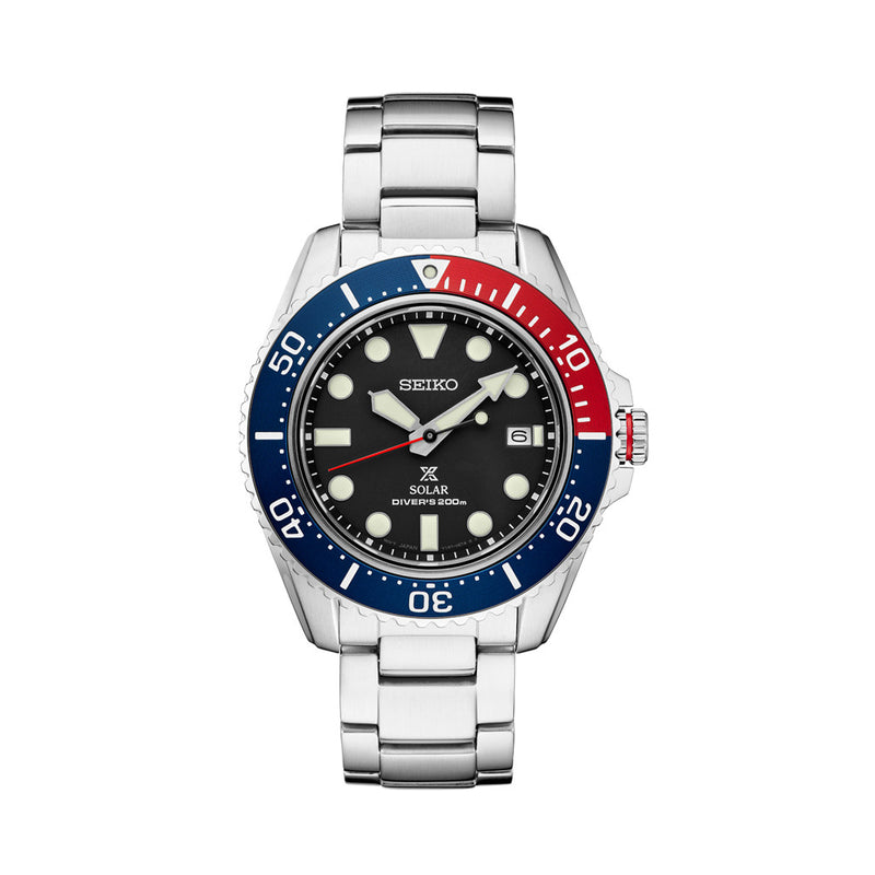 Seiko Prospex Solar Dive Watch with Sapphire Crystal, Pepsi Bezel and Black Dial #SNE591