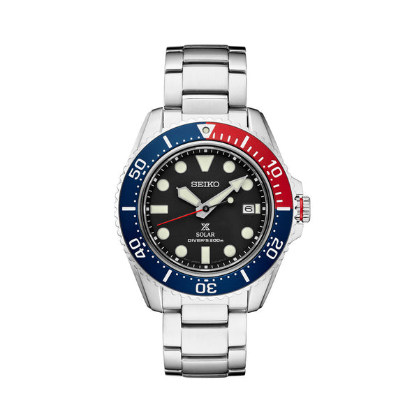 Seiko Prospex Solar Dive Watch with Sapphire Crystal, Pepsi Bezel and Black Dial #SNE591
