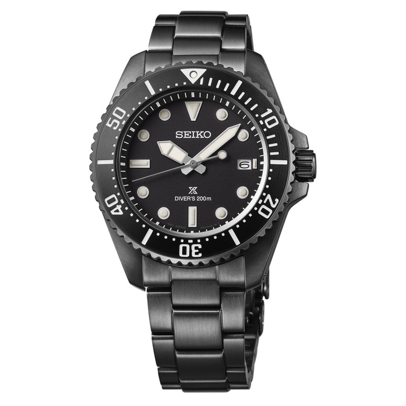 Seiko 41mm Prospex Black IP Solar Dive Watch #SNE599