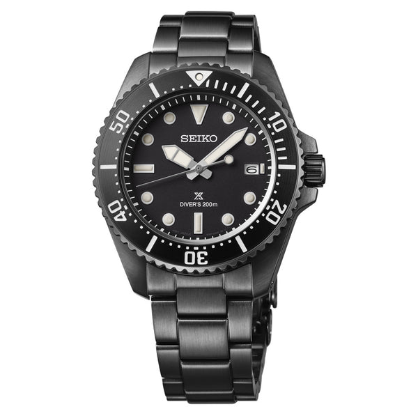 Seiko 41mm Prospex Black IP Solar Dive Watch #SNE599