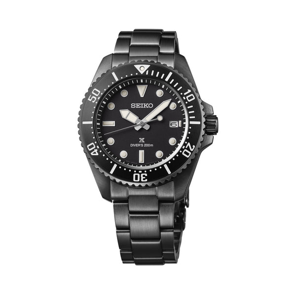 Seiko 41mm Prospex Black IP Solar Dive Watch #SNE599