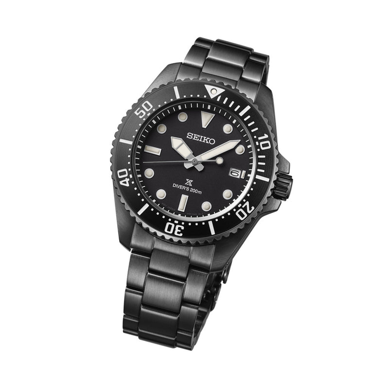 Seiko 41mm Prospex Black IP Solar Dive Watch #SNE599