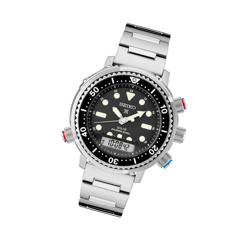 Seiko Prospex Solar Analog-Digital Dive Watch with Depth Meter, Water Temp and Dive Log Functions #SNJ033 tilt