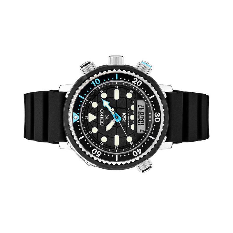 Seiko Prospex PADI Solar Analog-Digital Dive Watch with Depth Meter, Water Temp and Dive Log Functions #SNJ035 side