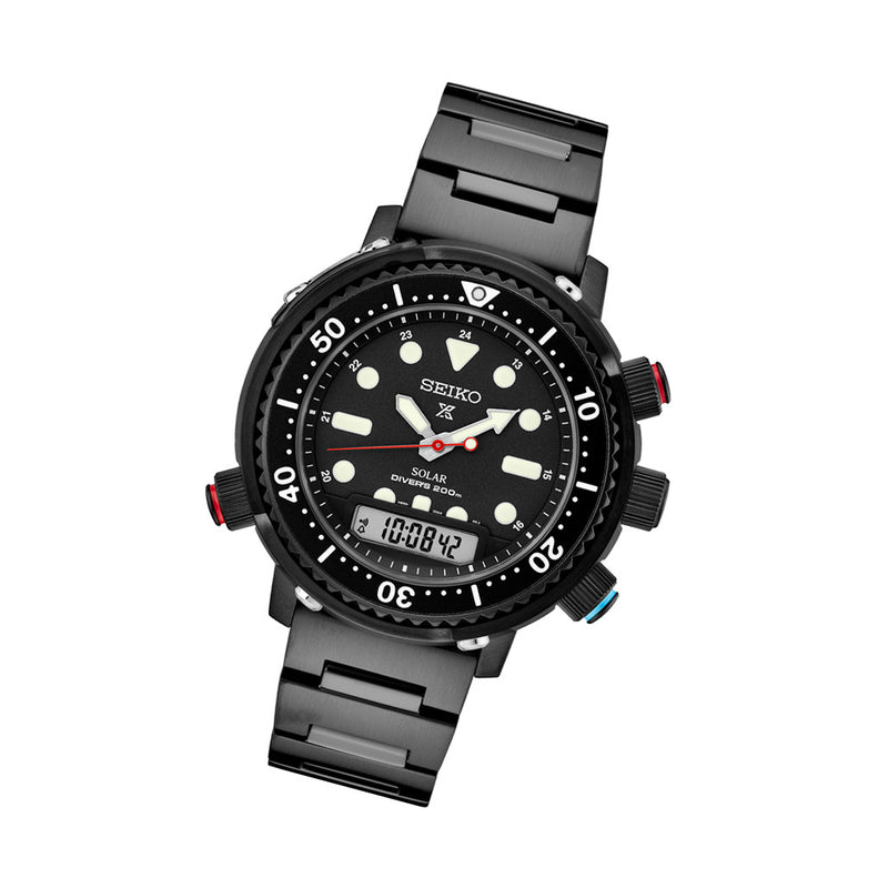 Seiko Prospex Limited Edition Black Analog-Digital Dive Watch Depth Meter, Water Temp and Dive Log Functions #SNJ037 tilt