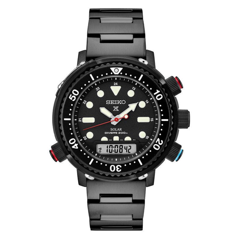 Seiko Prospex Limited Edition Black Analog-Digital Dive Watch Depth Meter, Water Temp and Dive Log Functions #SNJ037 zoom