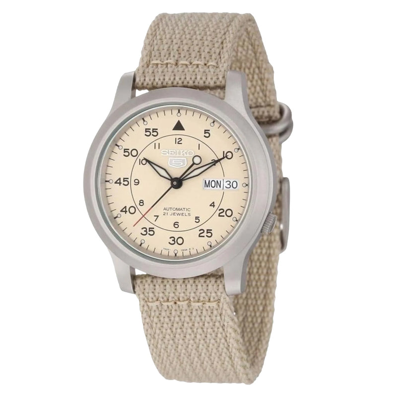 Seiko 5 Military Tan Dial Automatic Watch with Tan Canvas Strap #SNK803K2