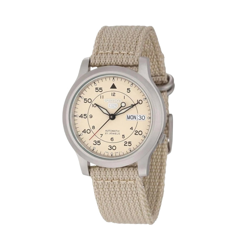 Seiko 5 Military Tan Dial Automatic Watch with Tan Canvas Strap #SNK803K2