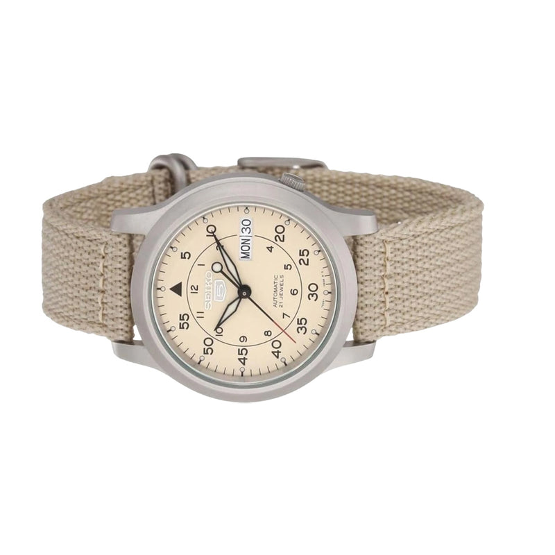 Seiko 5 Military Tan Dial Automatic Watch with Tan Canvas Strap #SNK803K2