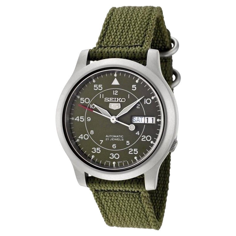 Seiko 5 Military Green Dial Automatic Watch with Green Canvas Strap #SNK805K2