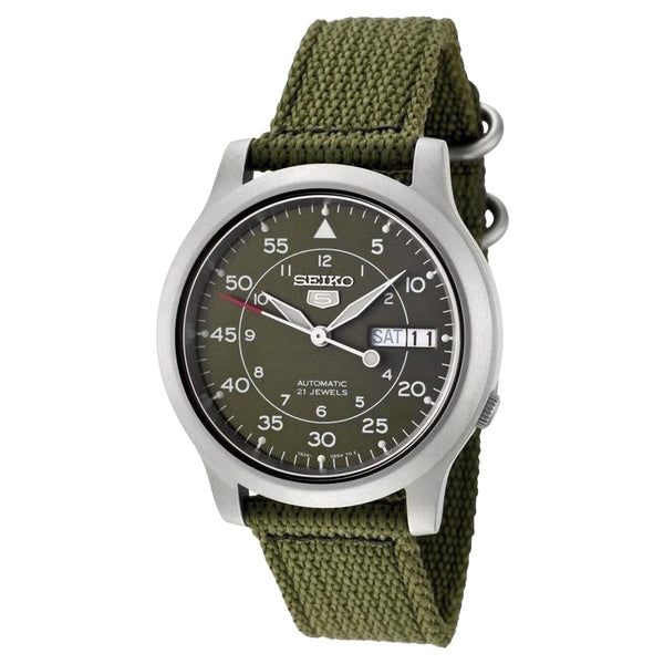 Seiko 5 Military Green Dial Automatic Watch with Green Canvas Strap #SNK805K2