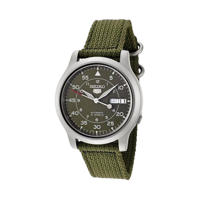 Seiko 5 Military Green Dial Automatic Watch with Green Canvas Strap #SNK805K2
