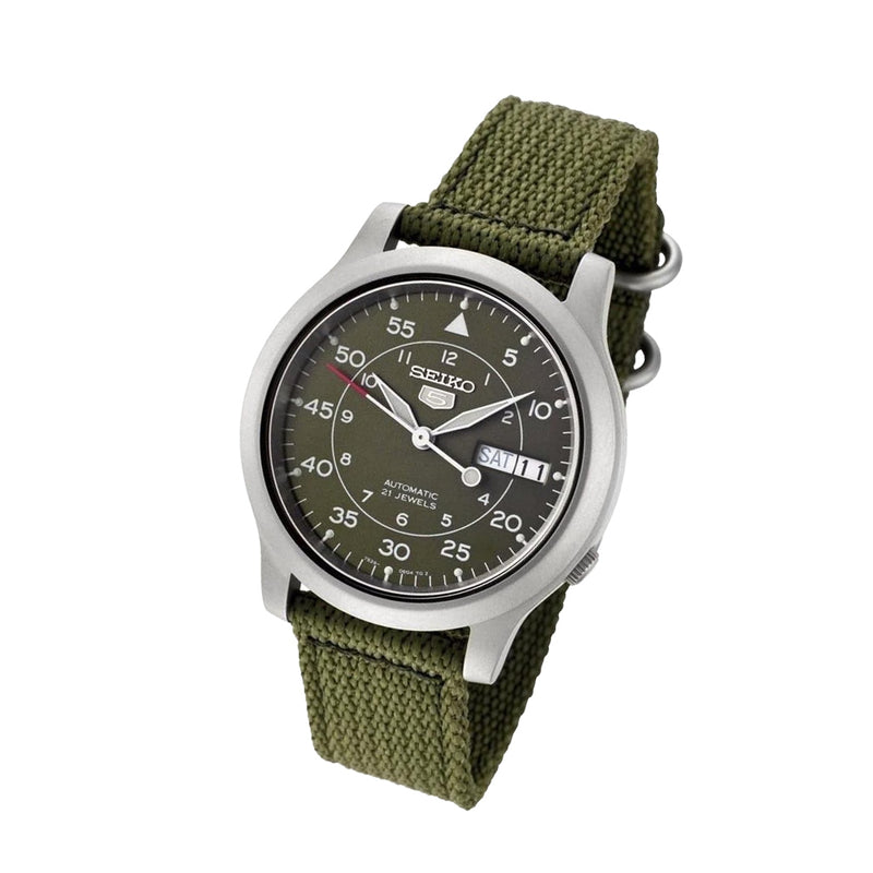 Seiko 5 Military Green Dial Automatic Watch with Green Canvas Strap #SNK805K2