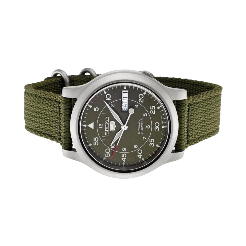 Seiko 5 Military Green Dial Automatic Watch with Green Canvas Strap #SNK805K2
