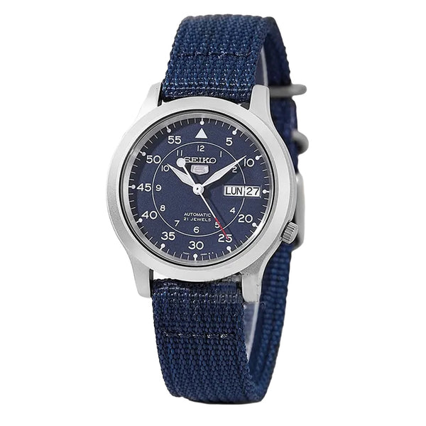 Seiko 5 Military Blue Dial Automatic Watch with Blue Canvas Strap #SNK807K2