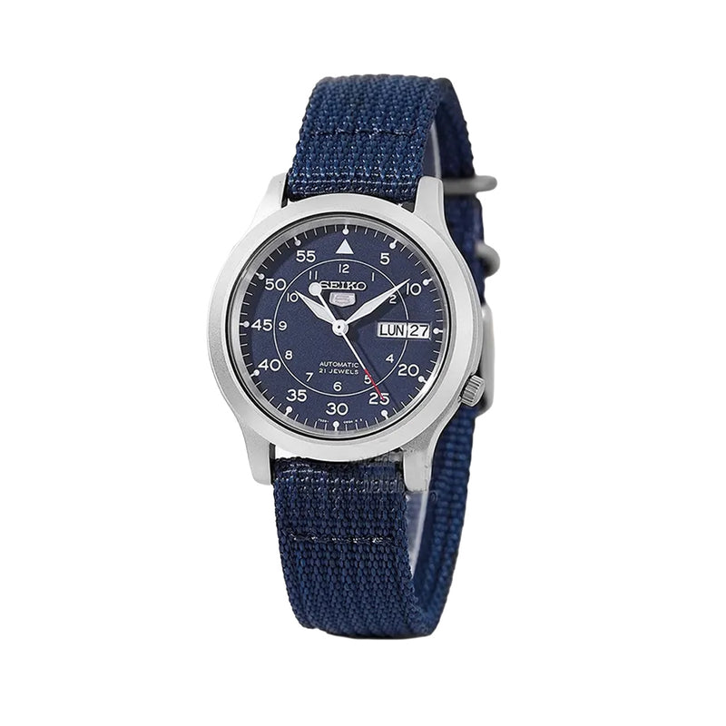 Seiko 5 Military Blue Dial Automatic Watch with Blue Canvas Strap #SNK807K2