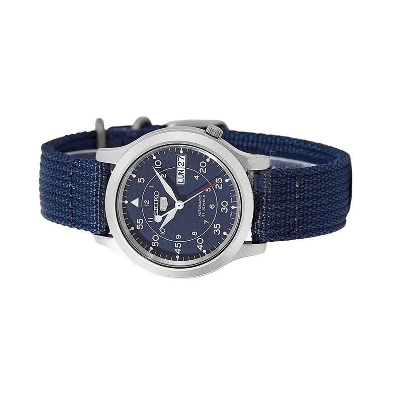 Seiko 5 Military Blue Dial Automatic Watch with Blue Canvas Strap #SNK807K2