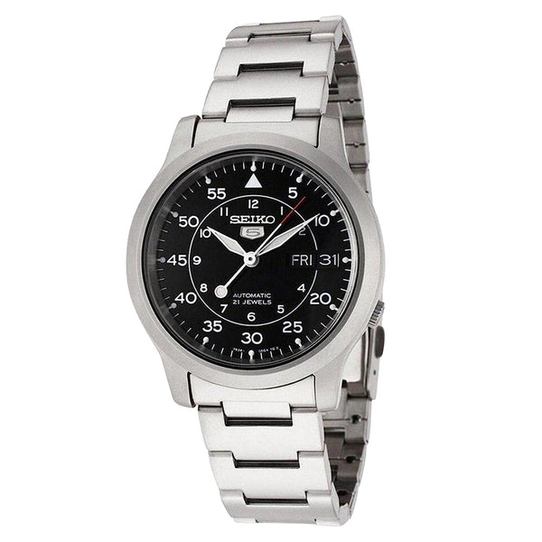 Seiko 5 Military Black Dial Automatic Watch with Bracelet #SNK809K1