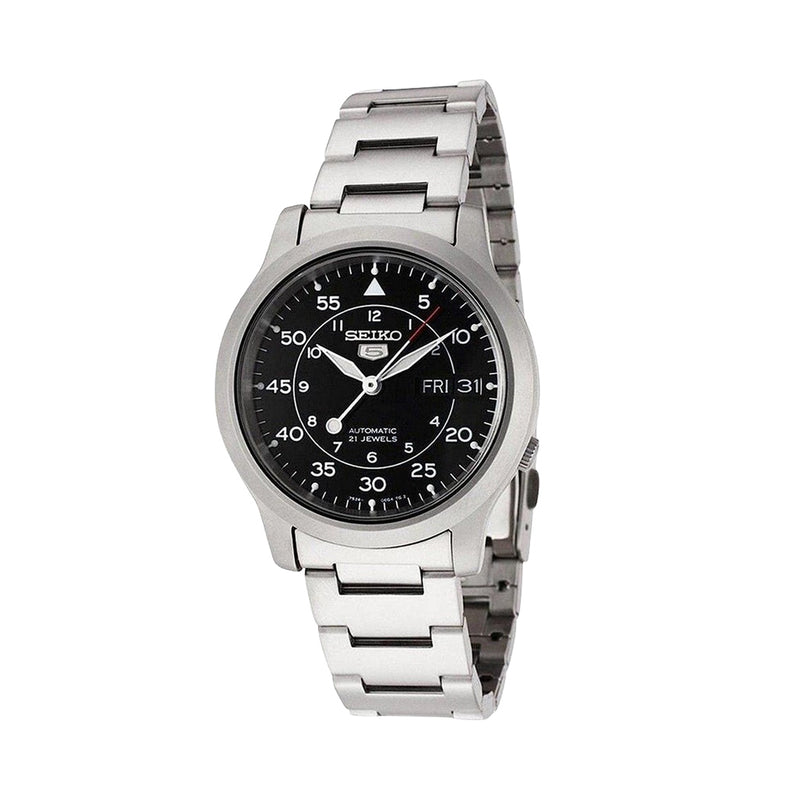 Seiko 5 Military Black Dial Automatic Watch with Bracelet #SNK809K1