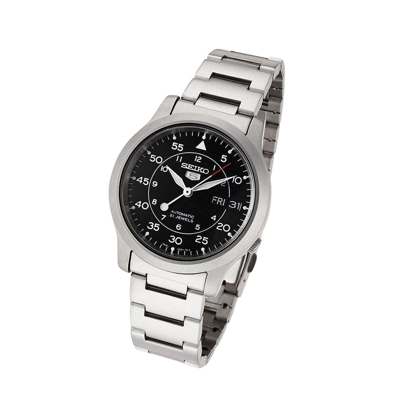 Seiko 5 Military Black Dial Automatic Watch with Bracelet #SNK809K1