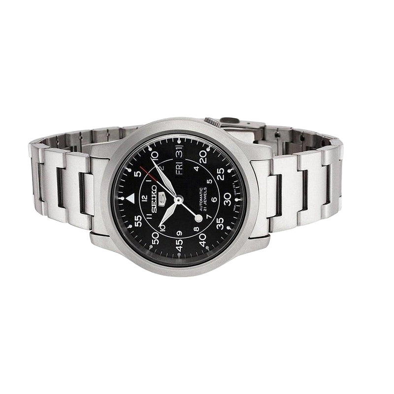 Seiko 5 Military Black Dial Automatic Watch with Bracelet #SNK809K1