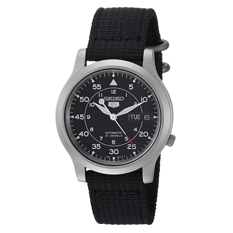 Seiko 5 Military Black Dial Automatic Watch with Black Canvas Strap #SNK809K2