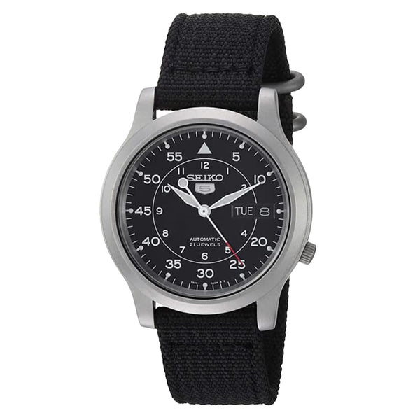 Seiko 5 Military Black Dial Automatic Watch with Black Canvas Strap #SNK809K2