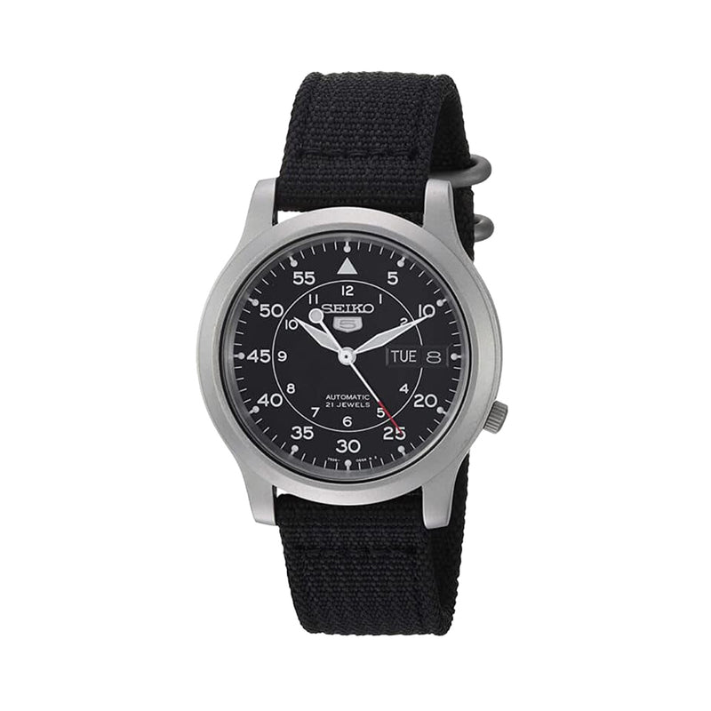 Seiko 5 Military Black Dial Automatic Watch with Black Canvas Strap #SNK809K2