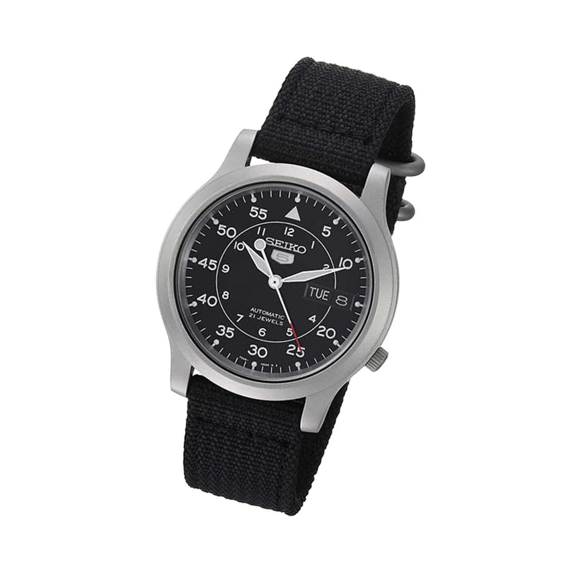 Seiko 5 Military Black Dial Automatic Watch with Black Canvas Strap #SNK809K2