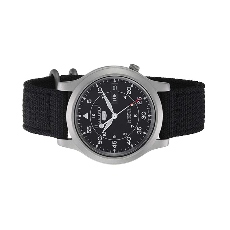 Seiko 5 Military Black Dial Automatic Watch with Black Canvas Strap #SNK809K2