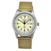 Seiko Military Creme Dial Automatic Watch with 42mm Case, Tan Canvas Strap #SNZG07K1
